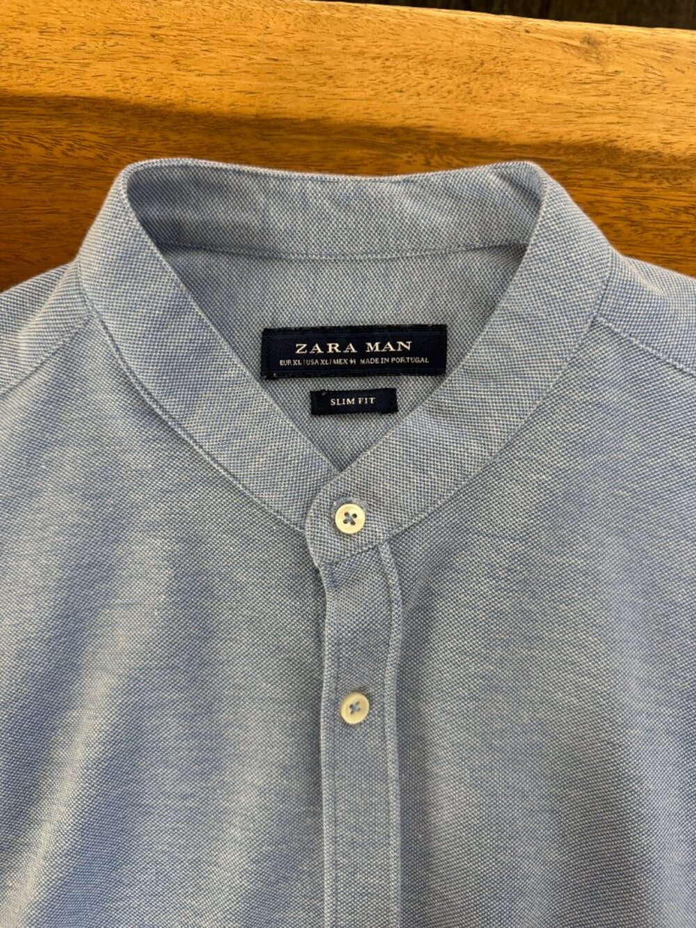 Zara Men, Light Blue Band Collar Shirt, XL
